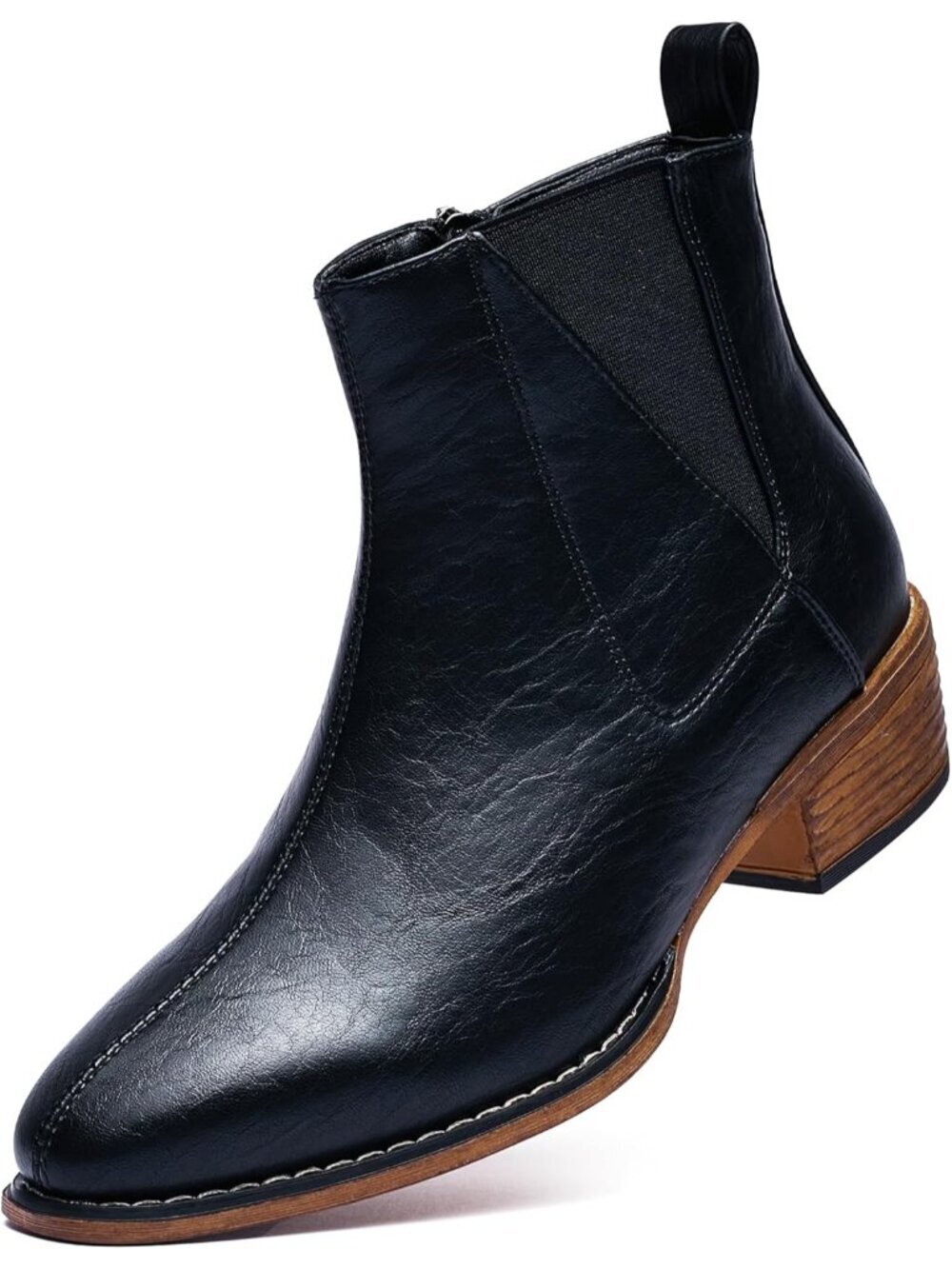 Women's Black Mid-height Heels Chelsea Zipper Dressy Booties